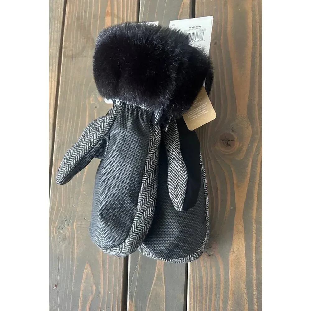 Ozark Trail Women's Gray Herringbone 3M Thinsulate Ski Mittens Faux Fur Size S/M